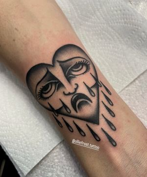 Black and grey traditional crying heart