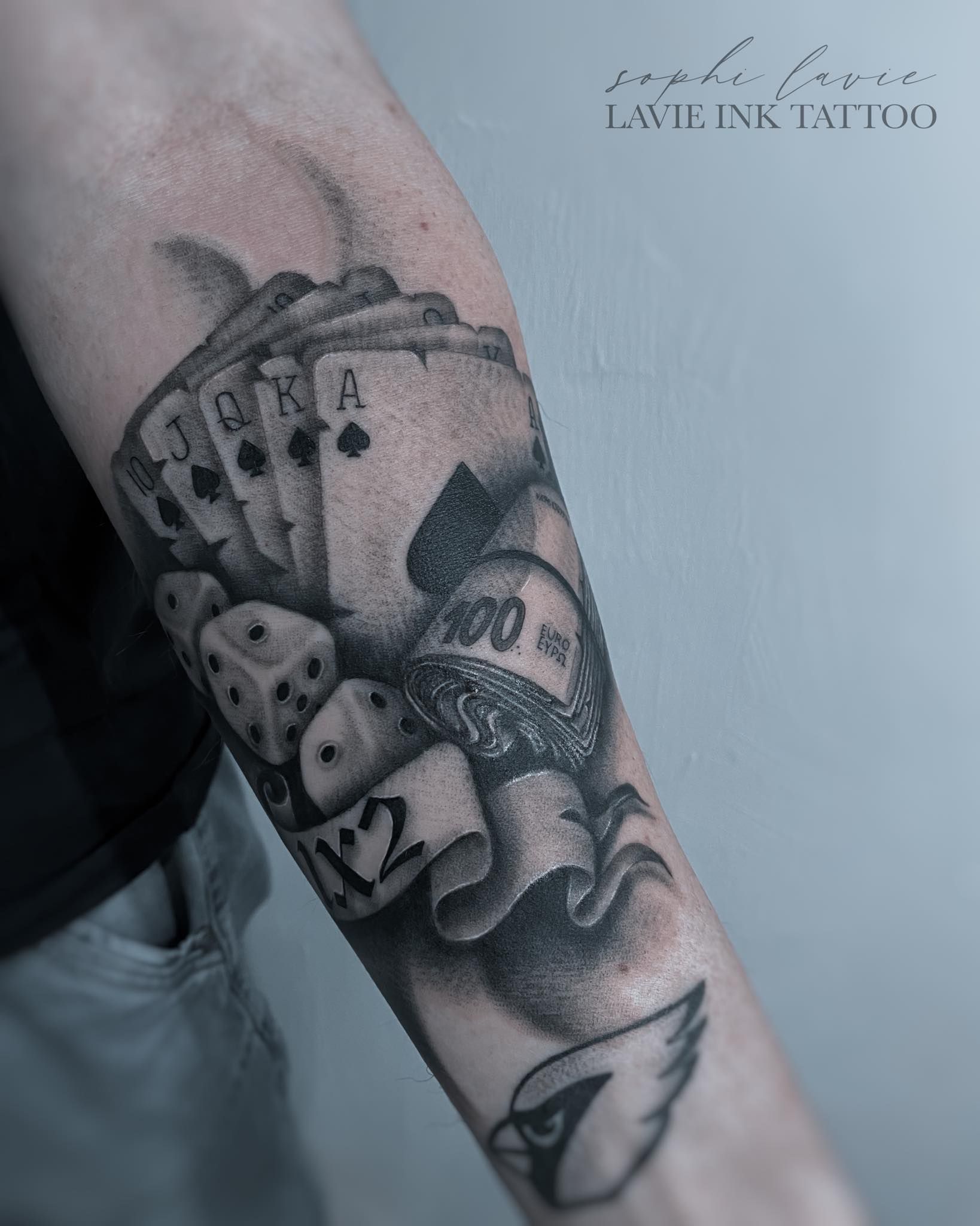 Realistic forearm sleeve of money,kids, clouds,journey, bible verses, ninja  style tattoo idea | TattoosAI