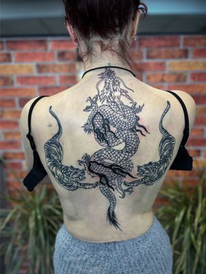Dragon added to Aimee’s ongoing back piece #tattoo #bristol #bristoltattoo #dragontattoo #irezumi #bristoljapanese #japanesetattoo #inklife #bwdtattoo 