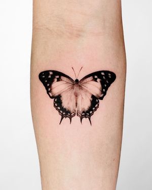 Get mesmerized by Viola's intricate micro-realism butterfly tattoo for a stunning and lifelike work of art.