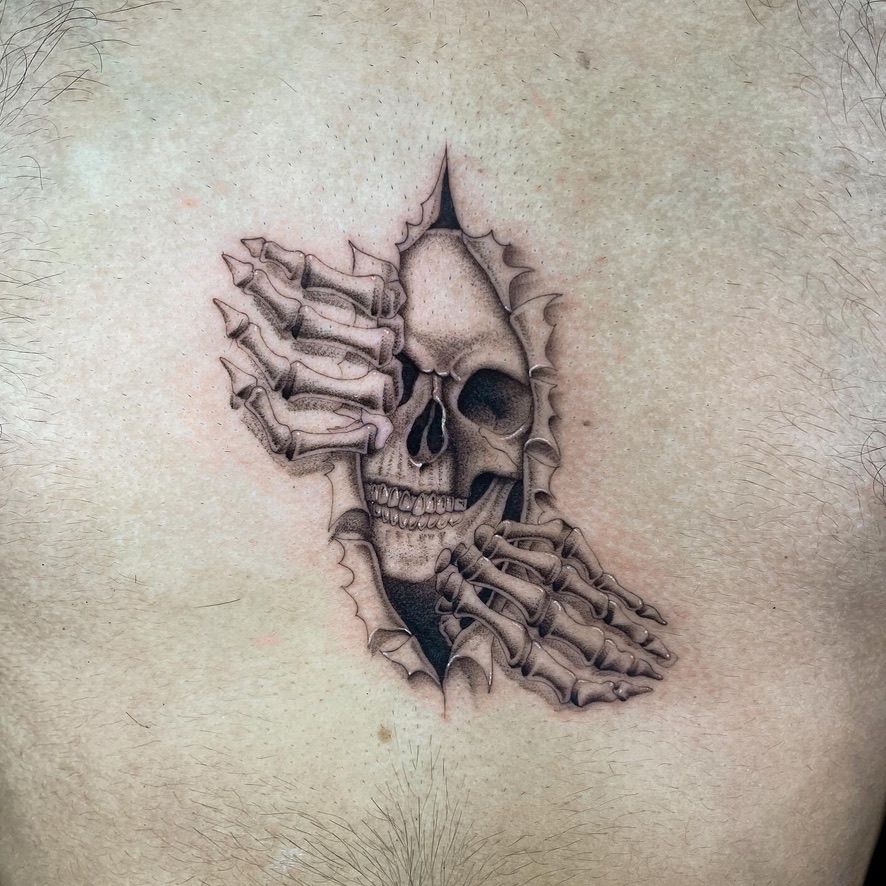 Chest tattoo inspired by tree roots breaking through skin on Craiyon