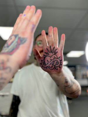 Hand poked palm tattoo by Antony Dickinson 