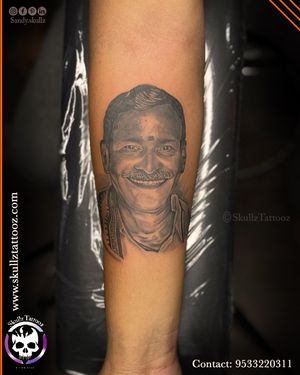 Portrait tattoo of his father done at skullz tattooz hyderabad