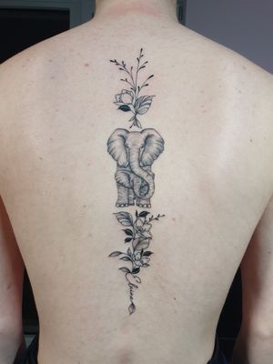 Elephant mother & baby Spine tattoo