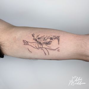Get a stunning anime fine line tattoo done by the talented artist Chloe Mickham. Express your love for anime with precision and style.