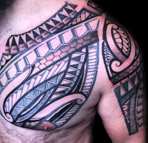 Polynesian tribal chest piece by D-rock @drock_solidroots 