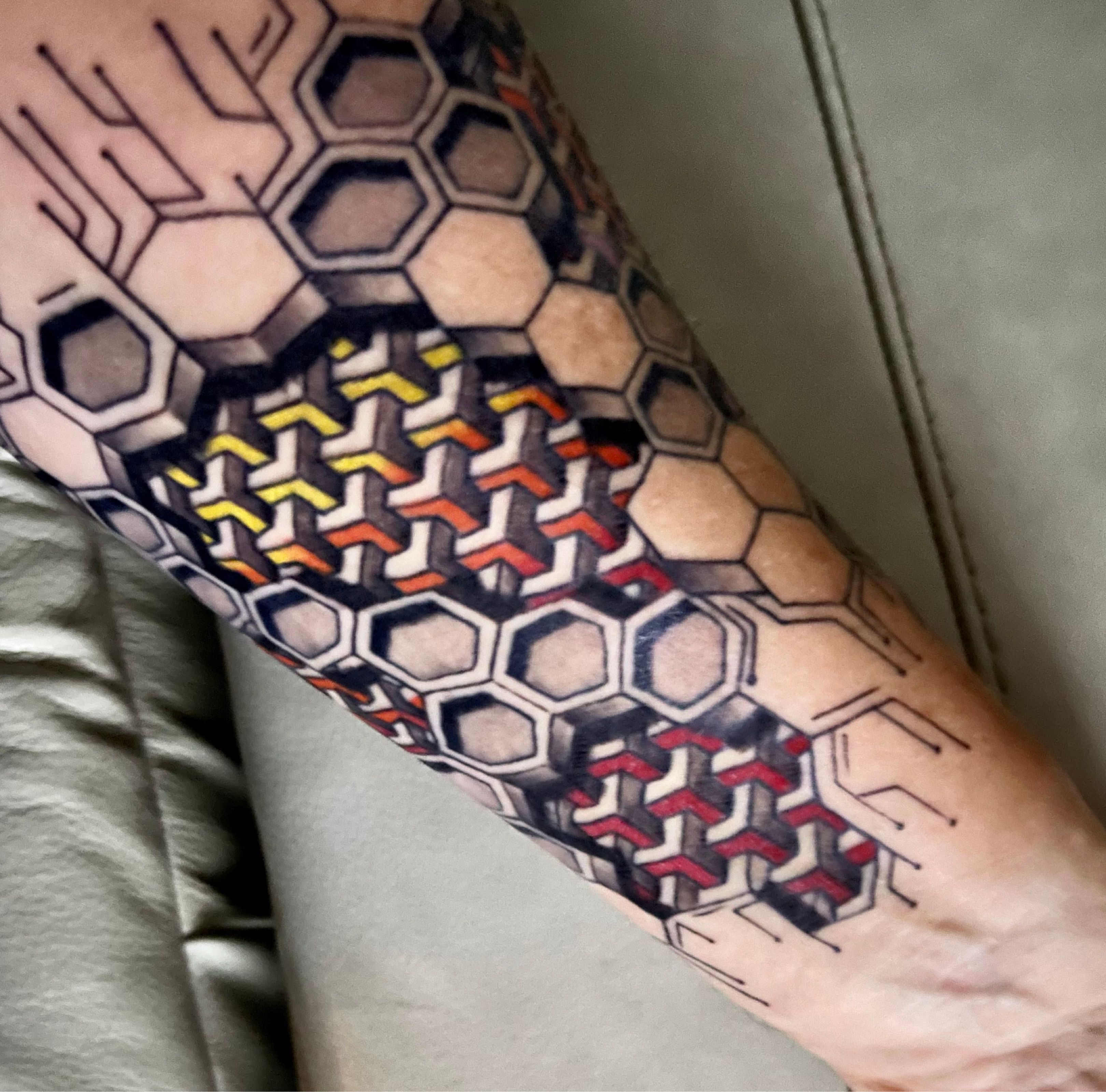 Tattoo uploaded by Mary Jane • 3D cubes in hexagons #3D #cube #hexagon # honeycomb #dotwork #dotworkers #dotworktattoo #sacredgeometry #geometry  #geometric #pattern #maryjane #maryjanetattoo #tatuering  #tatueringstockholm • Tattoodo