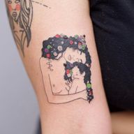Celebrate the special women in your life with this elegant fine line tattoo featuring the motifs of mom and family. Perfect for the arm.