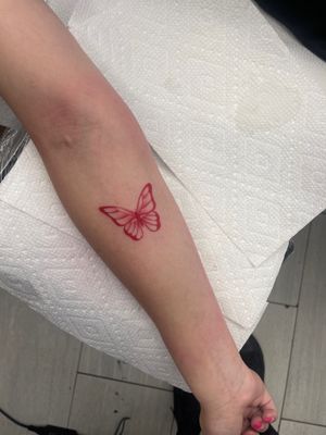 Get inked with an intricate blackwork butterfly design by Miss Vampira, perfect for your forearm. Stand out with this unique piece of art.