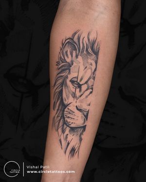 Lion Custom Tattoo done by Vishal Patil at Circle Tattoo India In the face of adversity, be a lion- fierce and unyielding.