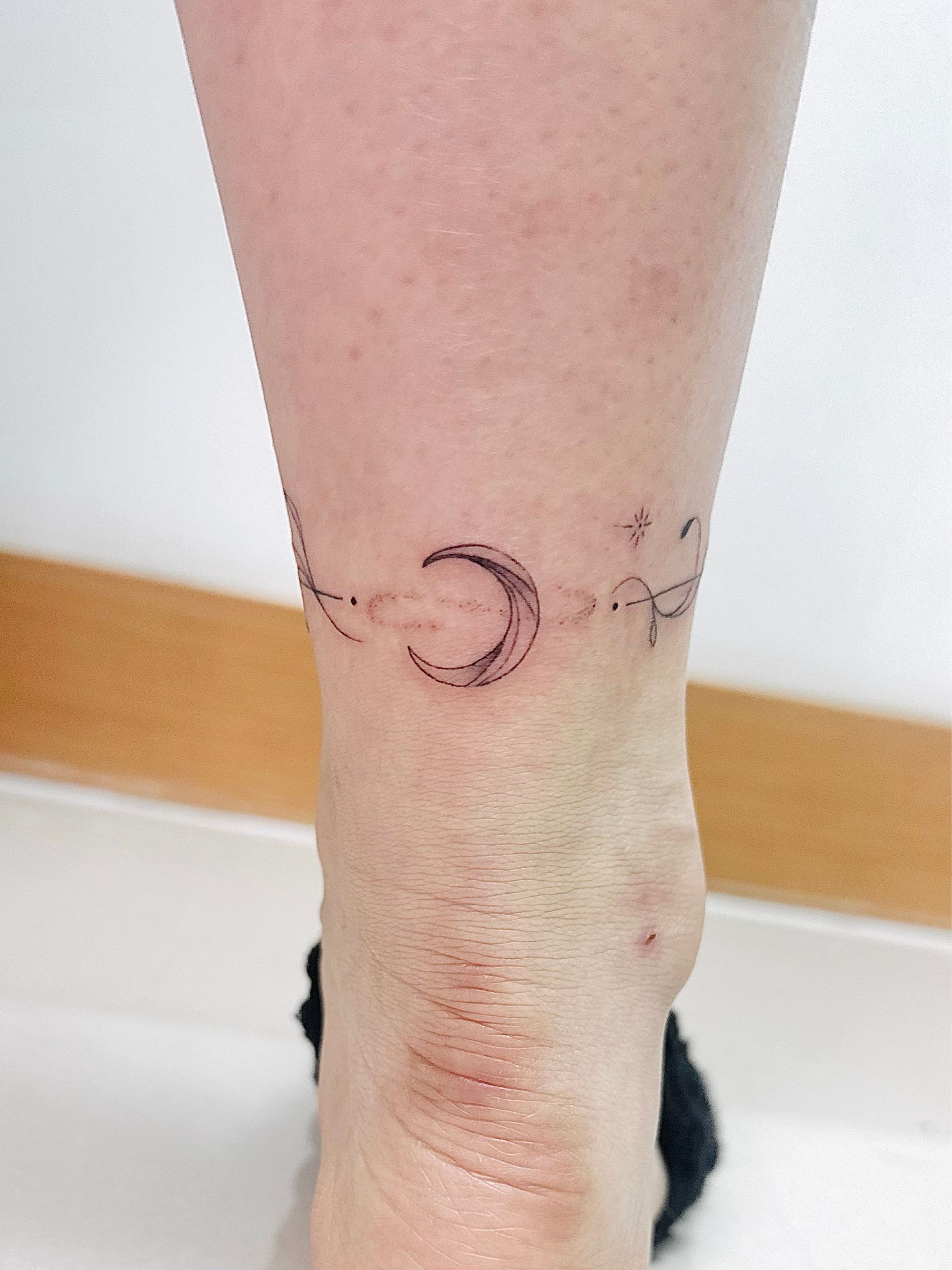 Tracie wanted to take her old moon tattoo and refresh it… we definitely  refreshed it and added some more freehand vines 💚🩷💚�... | Instagram