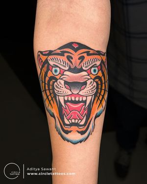 Color Tiger Tattoo done by Aditya Sawant at Circle Tattoo Pune 