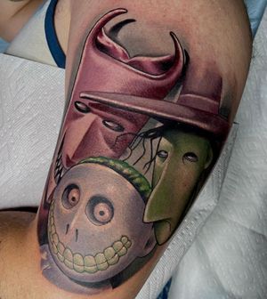 Nightmare before Christmas tattoo made by Pony Stephenson at the Bell Rose Tattoo in Daphne, Alabama.