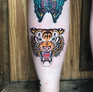 Tiger tattoo made by Robert Johnson of the Bell Rose Tattoo in Daphne, Alabama. 
