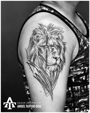 Geometric Lion  Tattoo Done By Sagar Dharoliya At Angel Tattoo Goa - Best Tattoo Artist in Goa - Best Tattoo Studio in Goa - Best Tattoo Studio in Baga Goa 