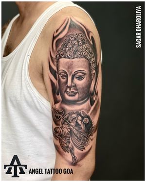 Buddha Tattoo Done By Sagar Dharoliya At Angel Tattoo Goa - Best Tattoo Artist in Goa - Best Tattoo Studio in Goa - Best Tattoo Studio in Baga Goa 