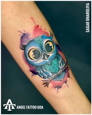 Colour Owl Tattoo Done By Sagar Dharoliya At Angel Tattoo Goa - Best Tattoo Artist in Goa - Best Tattoo Studio in Goa - Best Tattoo Studio in Baga Goa 