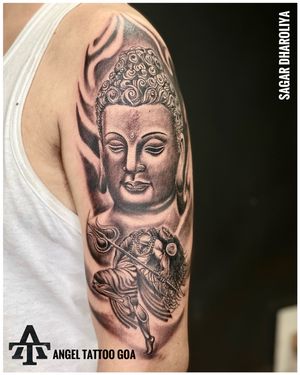Buddha and Shiva Tattoo Done By Sagar Dharoliya At Angel Tattoo Goa - Best Tattoo Artist in Goa - Best Tattoo Studio in Goa - Best Tattoo Studio in Baga Goa 