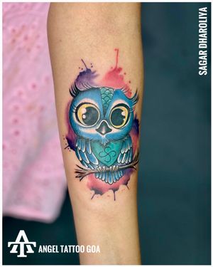 Owl Tattoo Done By Sagar Dharoliya At Angel Tattoo Goa - Best Tattoo Artist in Goa - Best Tattoo Studio in Goa - Best Tattoo Studio in Baga Goa 