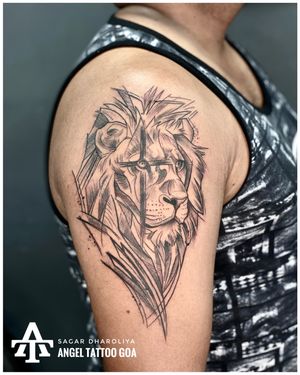 Lion Tattoo Done By Sagar Dharoliya At Angel Tattoo Goa - Best Tattoo Artist in Goa - Best Tattoo Studio in Goa - Best Tattoo Studio in Baga Goa 