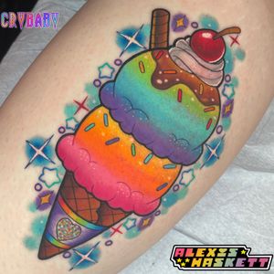 Kawaii Rainbow ice Cream tattoo done at the Youngstown tattoo convention that took home second place. Alexis Haskett