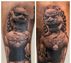 Guardians - May 31, 2023 and June 10, 2023 #blackandgrey #realism #photorealism #chinese #guardianlions #statue #forearm