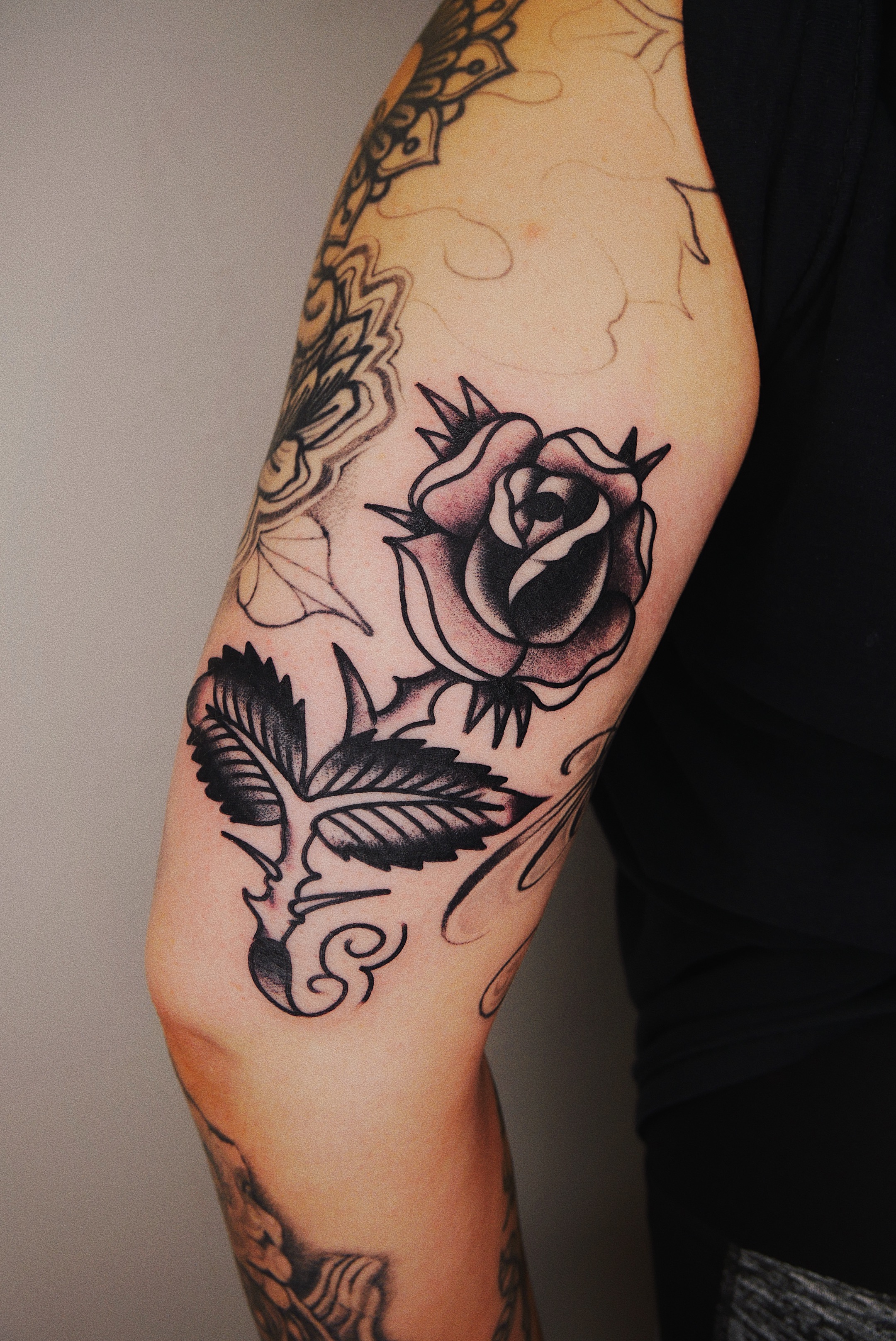 Painted Temple  Tattoos  Austin Jones  Black Roses and Skull Sleeve  Tattoo