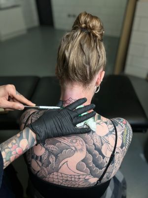 Tebori tattooing by Horitsubaki at Cult Classic Tattoo; Backpiece in progress by Aaron Hewitt 