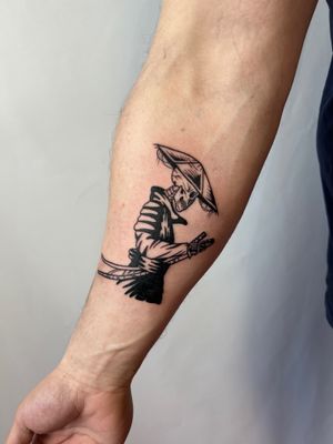 Get a unique black and gray new school style tattoo of a skeleton on your forearm by the talented artist Kayleigh Cole.