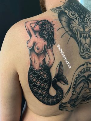 Black and grey traditional mermaid 