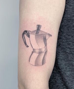 Get your caffeine fix with this stunning black and gray coffee tattoo by Fresh Flower. Perfect for coffee lovers!