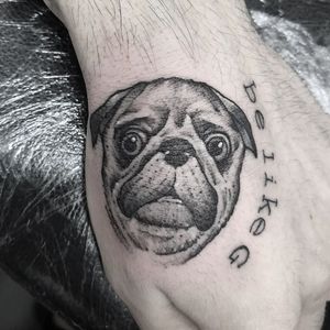 Express your love for dogs with this stunning black & gray hand tattoo featuring a quote by talented artist Elisa Thirteen.