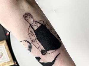 Get the iconic Dexter Morgan portrait by Miss Vampira, featuring Michael C. Hall in stunning blackwork style on your forearm.