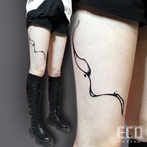 Experience the intricate patterns and fine lines of Lin Feng's surreal blackwork masterpiece on your lower leg.