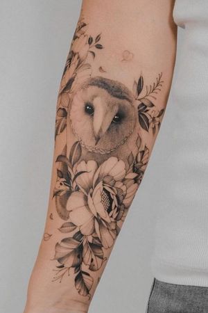 Floral Barn Owl Tattoo