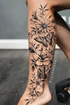 Floral with Butterfly Black&White Tattoo