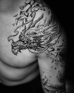 Tattoo uploaded by Dylan C • realistic-dragon-and-geometric-tattoo