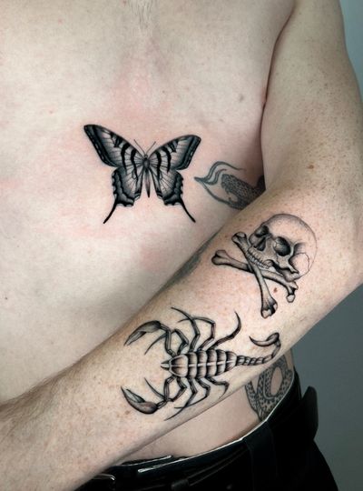 Butterfly, skull & scorpion combo