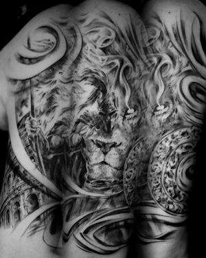 warrior-and-lion-realism-tattoo#Realism