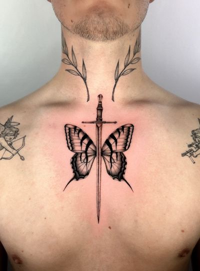 butterfly side tattoos for women