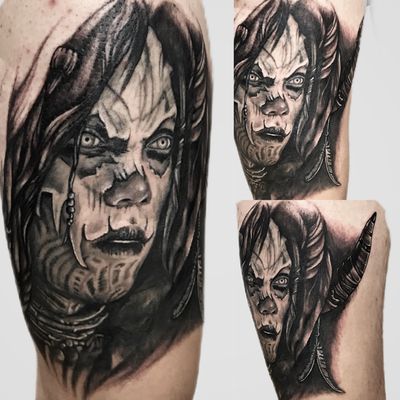Portrait of Morigesh the Voodoo Witch character from Paragon today. #morigesh #playparagon #paragonfanart #moba #epicgames #pc #realistictattoo #portrait #portraittattoos #zombie #voodoowitch