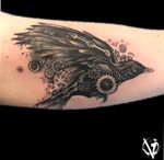 Super cool idea from my client, to design a #steampunk #blackbird. This tattoo is only a few inches long . Loved the challenge, and would love to do more ❤️