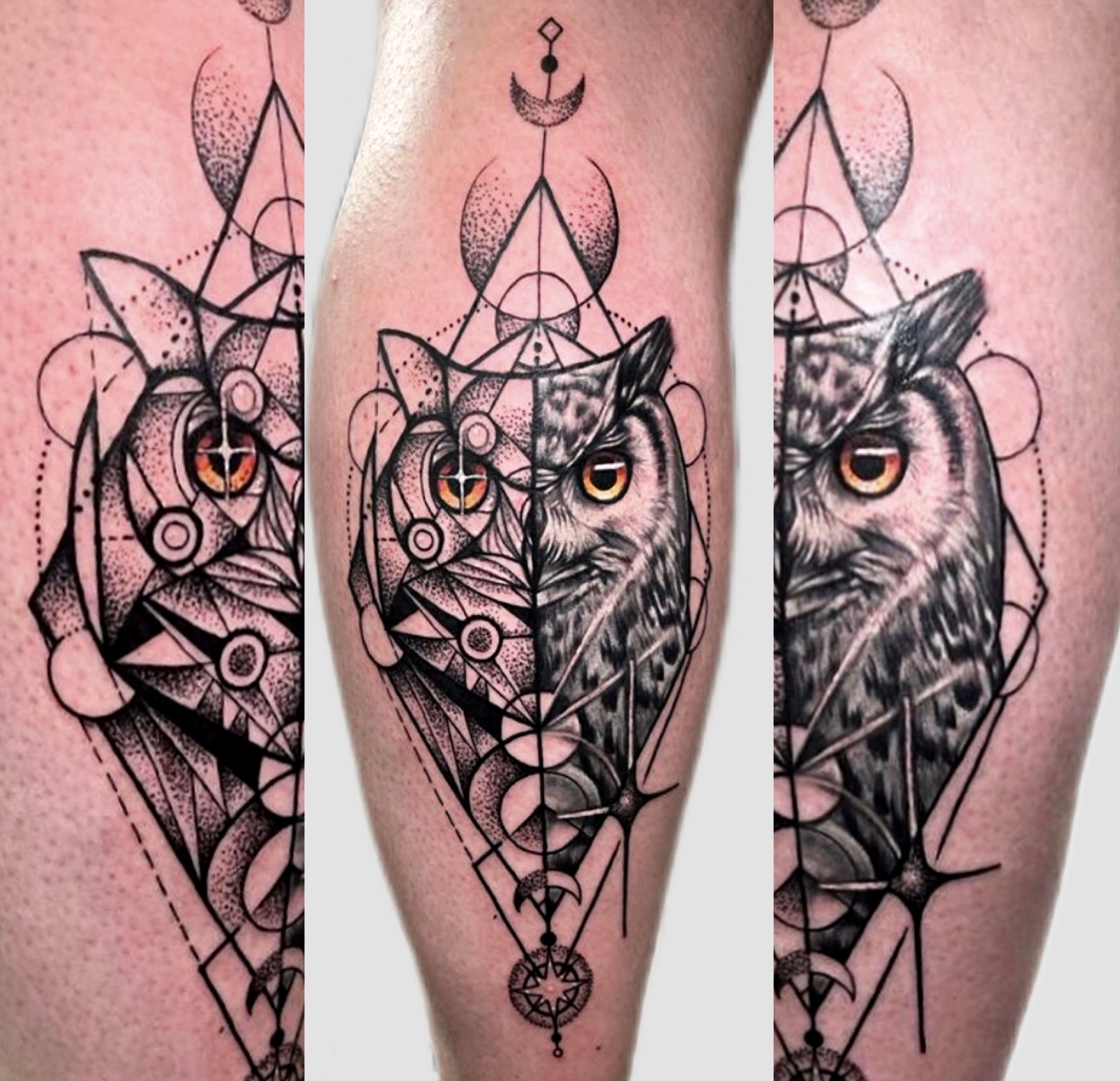 Owl mandala in pen and ink dotwork