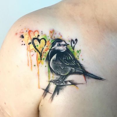 ‘Urban #piedwagtail’ #bird tattooed on my customers shoulder. Only a couple of inches in size. Loved tattooing this one. #graffiti #abstract #microrealism #illustrative