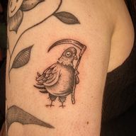 Illustrated fineline pigeon with a scythe 