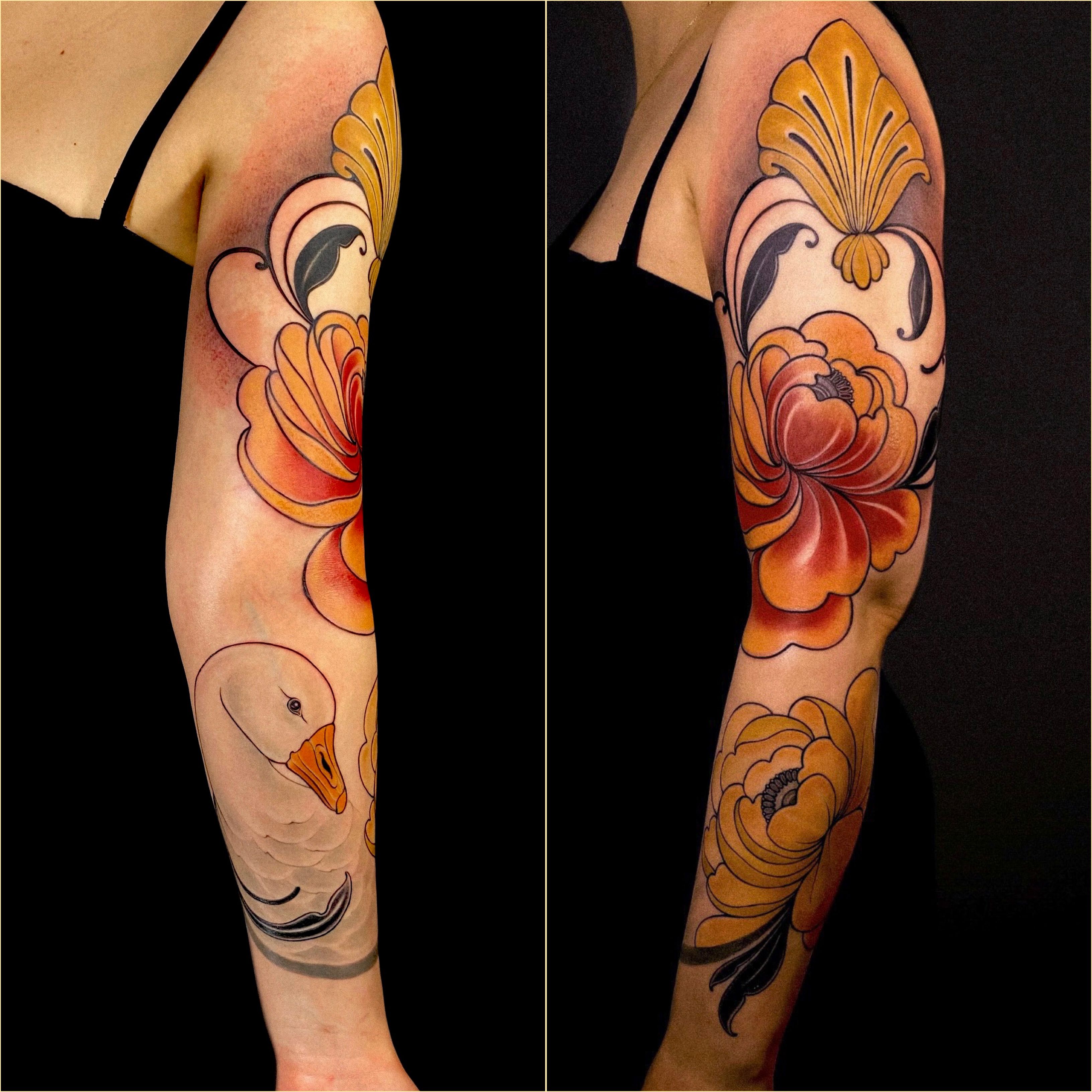 Neo-Traditional Flower Sleeve by Edyta • Tattoodo