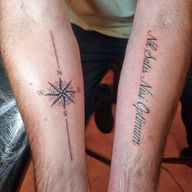 Fineline text and a nautical compass