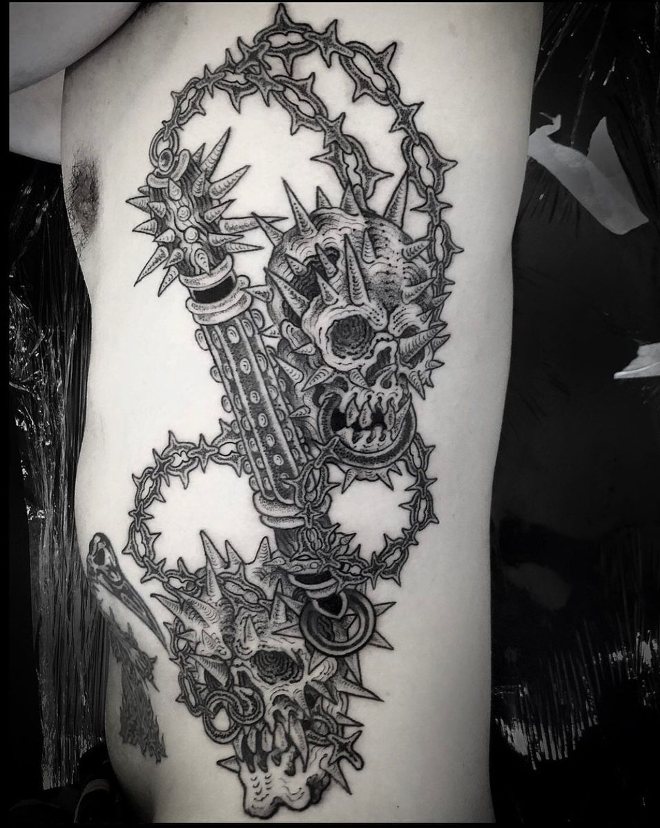 Tattoo uploaded by Matthew Ono • Skull flail #skulls #skull #flail # ...