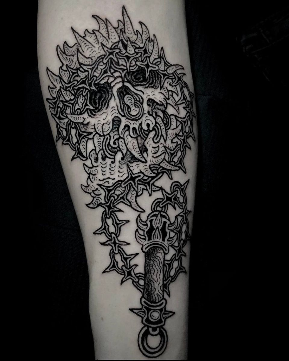 Tattoo uploaded by Matthew Ono • Skull flail #skull #weapon #flail ...