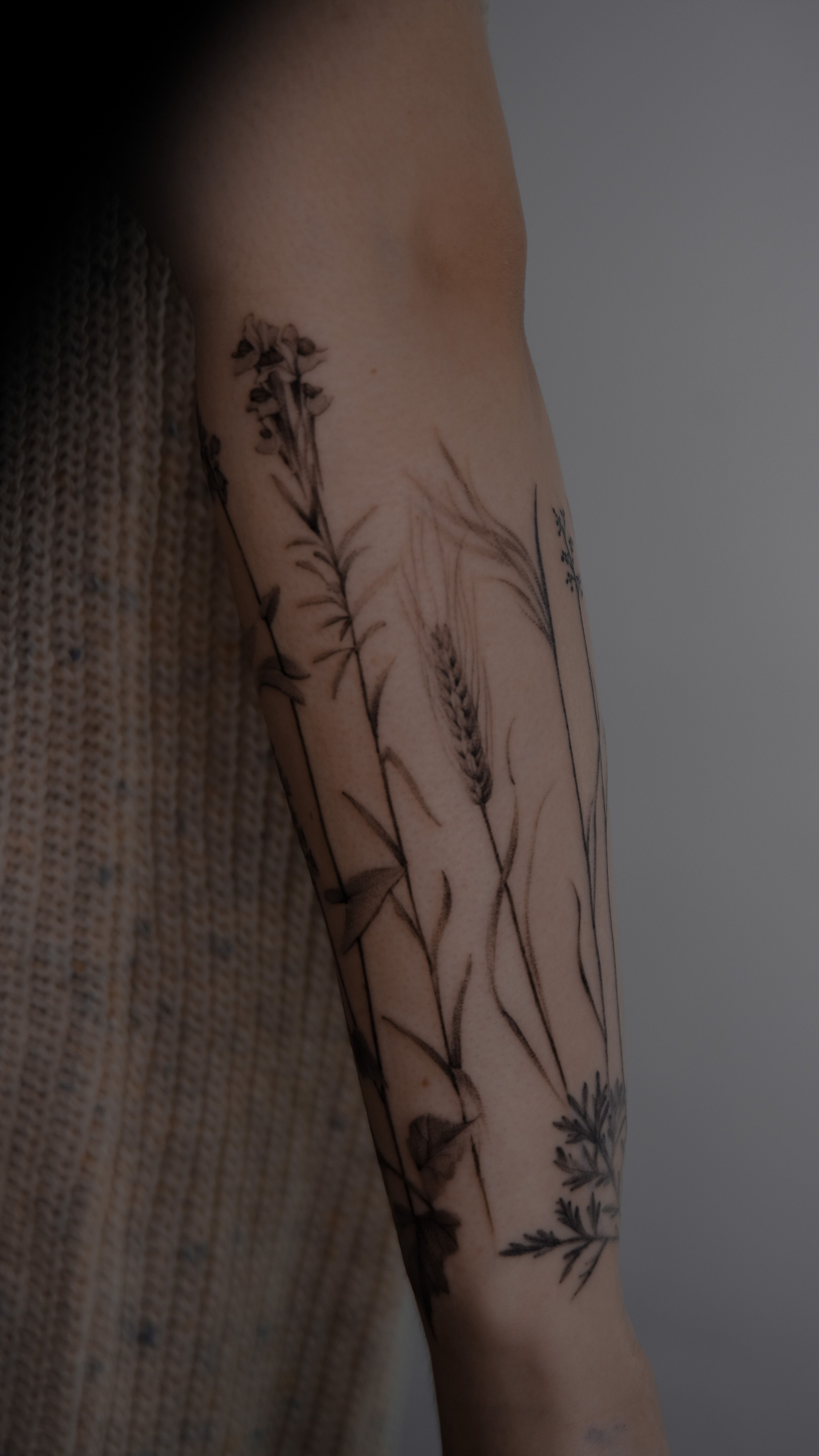 V I R G O . . Image description: black and grey tattoo on pale skin  depicting a hand holding a sickle and stalks of wheat. There are blac... |  Instagram